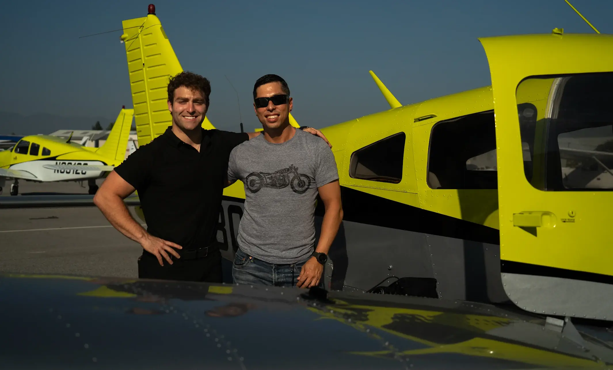 Students at Essence Flight School in Van Nuys Airport learning to fly in a Piper Archer cockpit